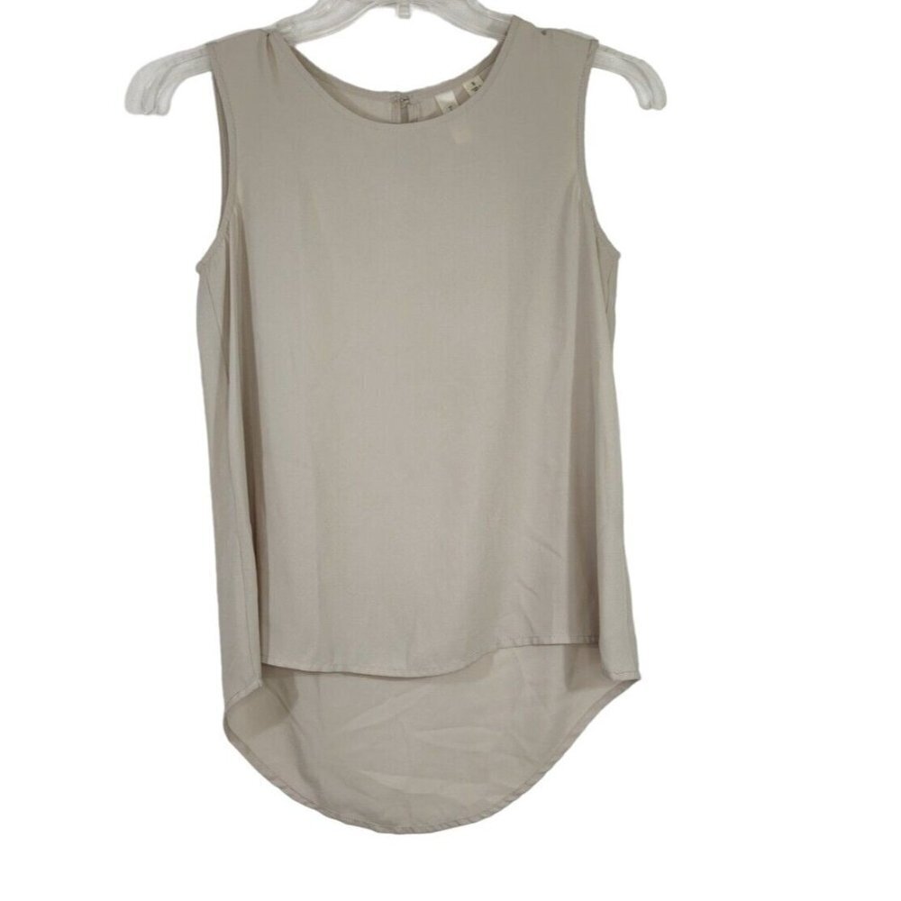 Tacera Hi-Low Tunic Top Sleeveless Women Size S Tan Sheer Keyhole Back